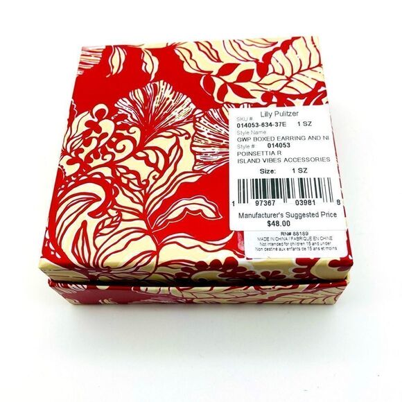 NWT Lilly Pulitzer Poinsettia Island Vibes Accessories Boxed Earrings/Necklace - Picture 7 of 7
